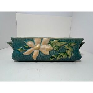 Roseville Pottery Clematis Teal Blue Window Box Planter 391-8 Vintage ArtPottery
